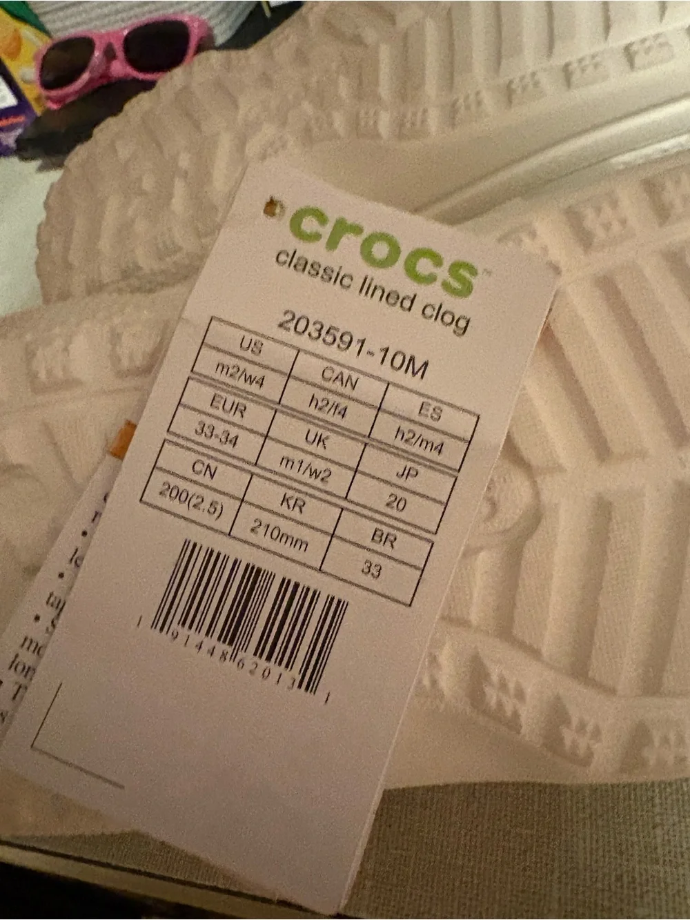 NWT: CROCS White Fuzzy-Lined Slip-On Clogs M2 W4